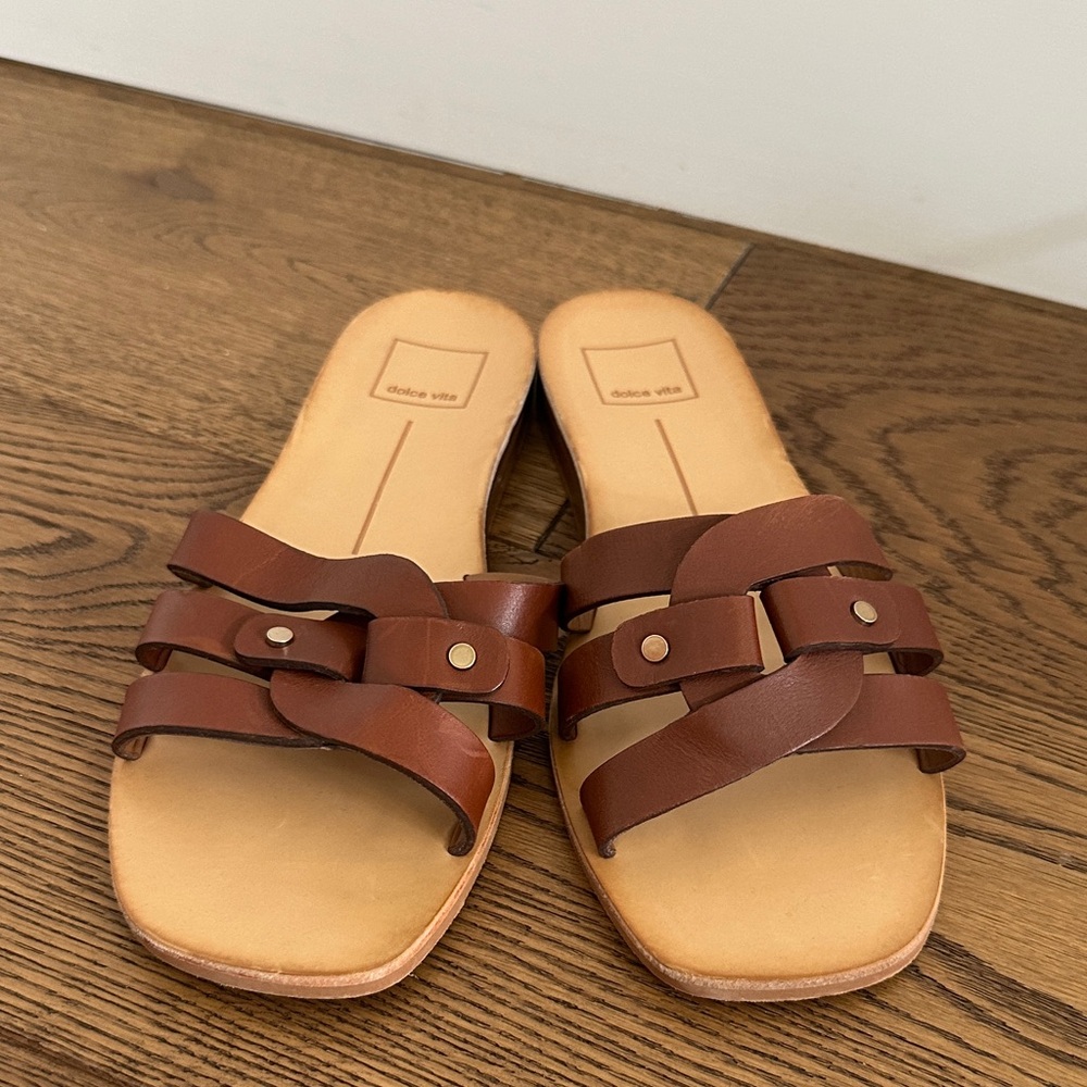 Dolce Vita brown Leather Slide Sandals